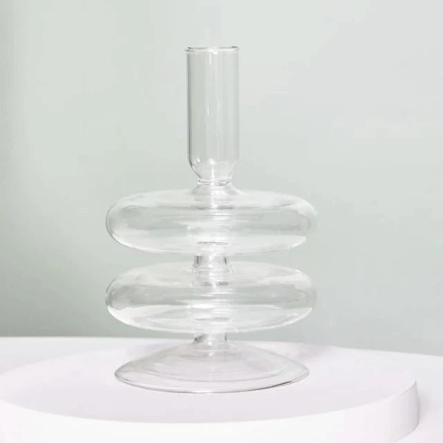 2 Tier Bubble Glass Candlestick Vase