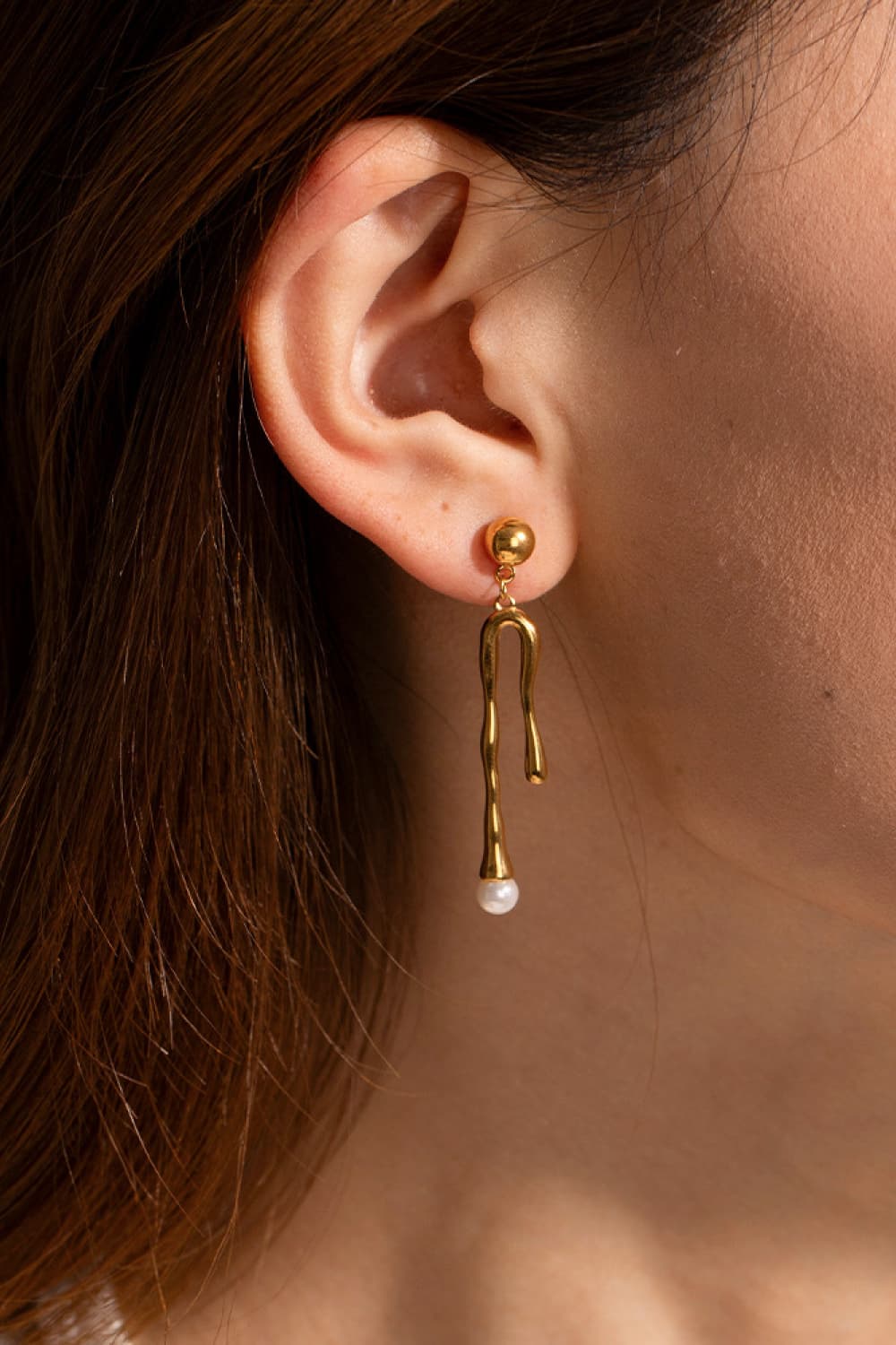 Pearl Liquid Metal Drop Dangle Earrings