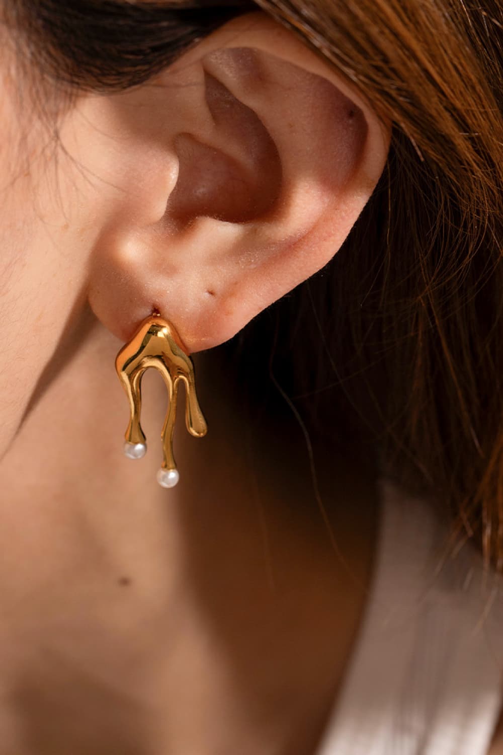 Pearl Liquid Metal Drop Dangle Earrings