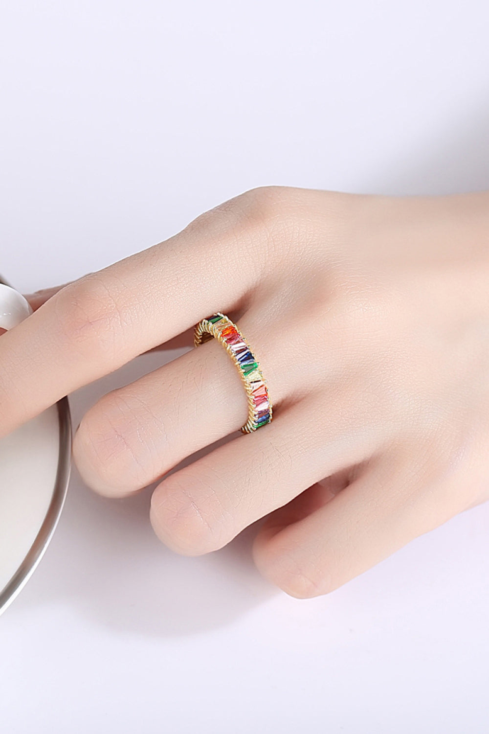 Multicolored Rainbow Pave Ring