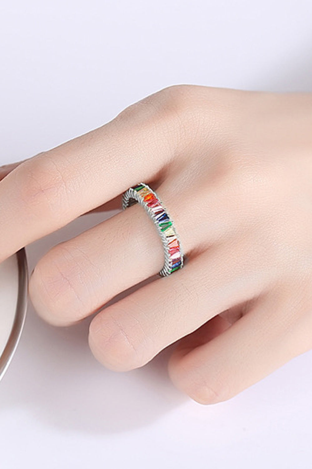 Multicolored Rainbow Pave Ring