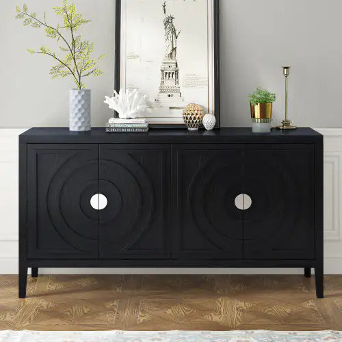 Vintage Inspired Sideboard With Round Recessed Design Round Metal Doorknob For Entrance, Dining Room, Living Room