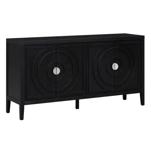 Vintage Inspired Sideboard With Round Recessed Design Round Metal Doorknob For Entrance, Dining Room, Living Room