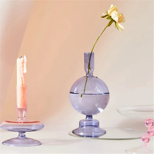 Round Tier Bubble Glass Candlestick Vase